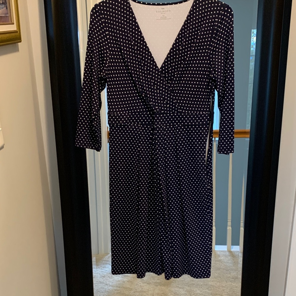 Talbots Navy and White Polka Dot Long Sleeve Dress